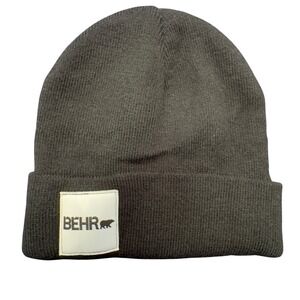 Behr Logo Black Knit Beanie Hat 100% Acrylic Unisex Winter Cuff Cap
